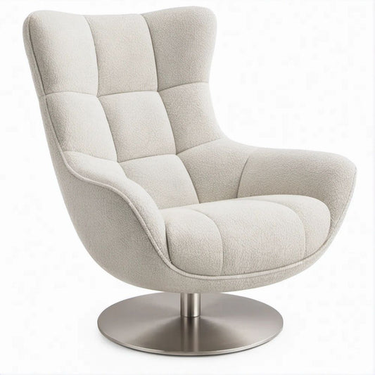 Poltrona lounge girevole beige chiaro con base argento satinato, 85 x 90 x 105 cm