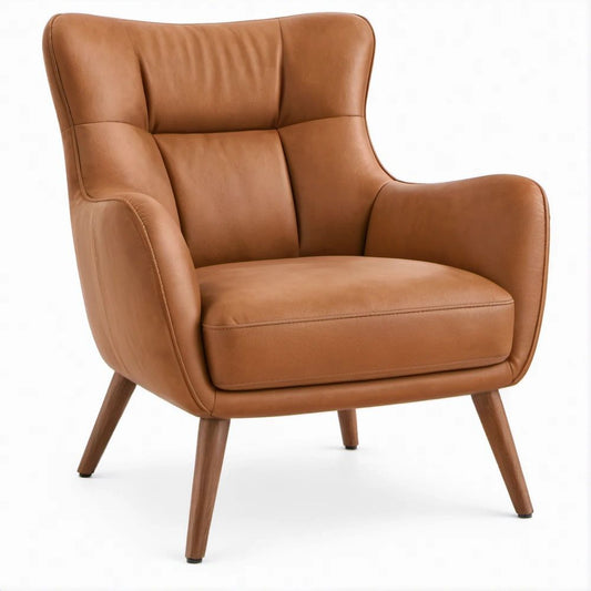 Poltrona lounge con schienale alto in pelle sintetica PU marrone castagno, 78 x 88 x 103 cm