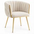 Poltroncina imbottita con braccioli in bouclé beige e acciaio dorato, 58 x 58 x 78 cm