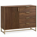 Mobile contenitore marrone noce con anta, 4 cassetti e dettagli ottone, 120 x 45 x 90 cm