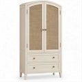 Armadio ad arco beige in MDF e rattan naturale con 2 ante e 2 cassetti, 90 x 45 x 180 cm