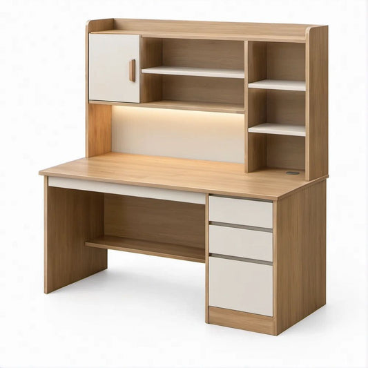Scrivania con struttura superiore 120 x 60 x 180 cm in rovere chiaro e bianco