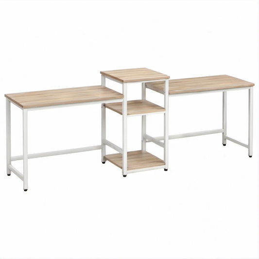 Scrivania angolare modulare a 3 pezzi in rovere chiaro e bianco, 150 x 150 x 75 cm