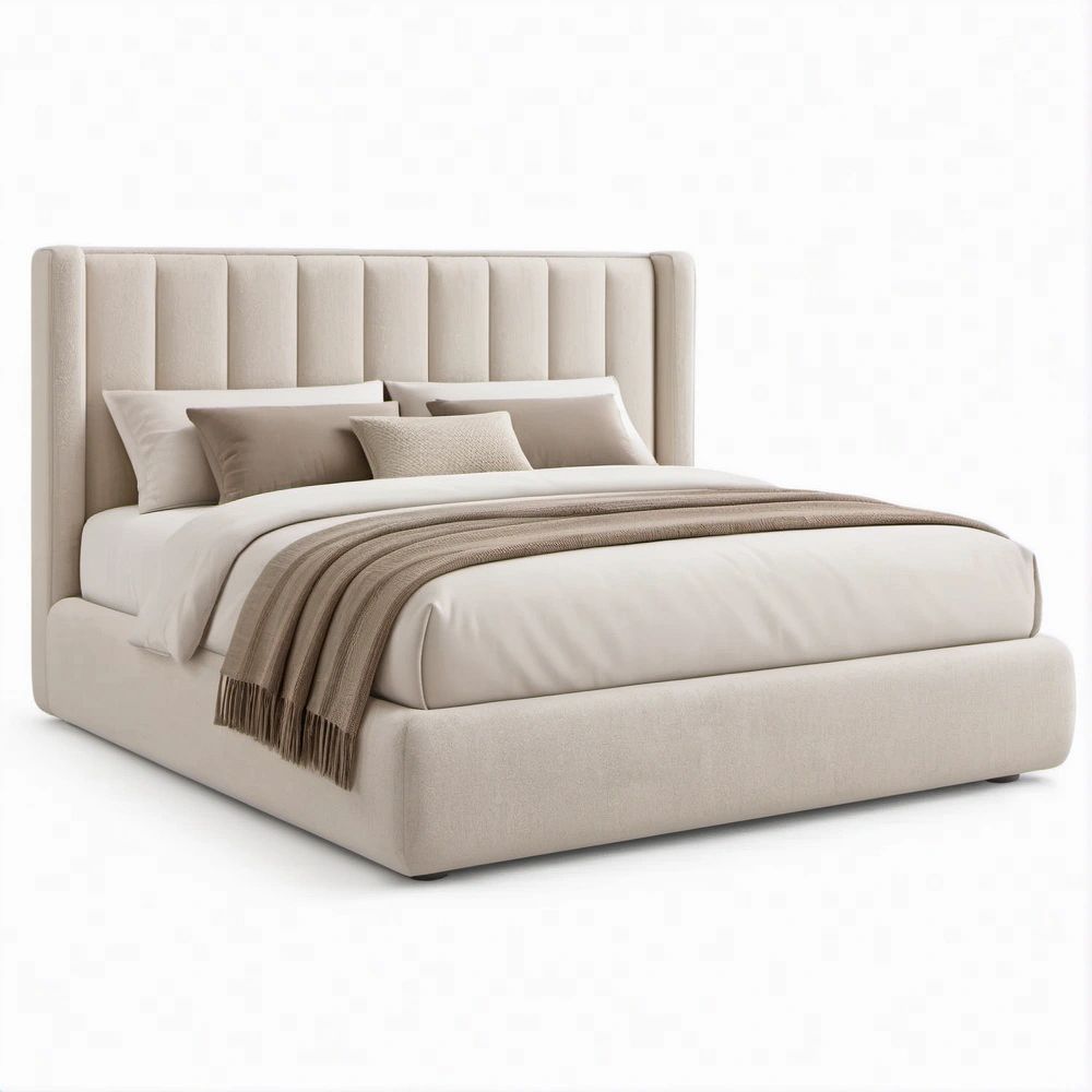 Letto matrimoniale imbottito beige 180 x 218 x 115 cm per materasso 160 x 200 cm