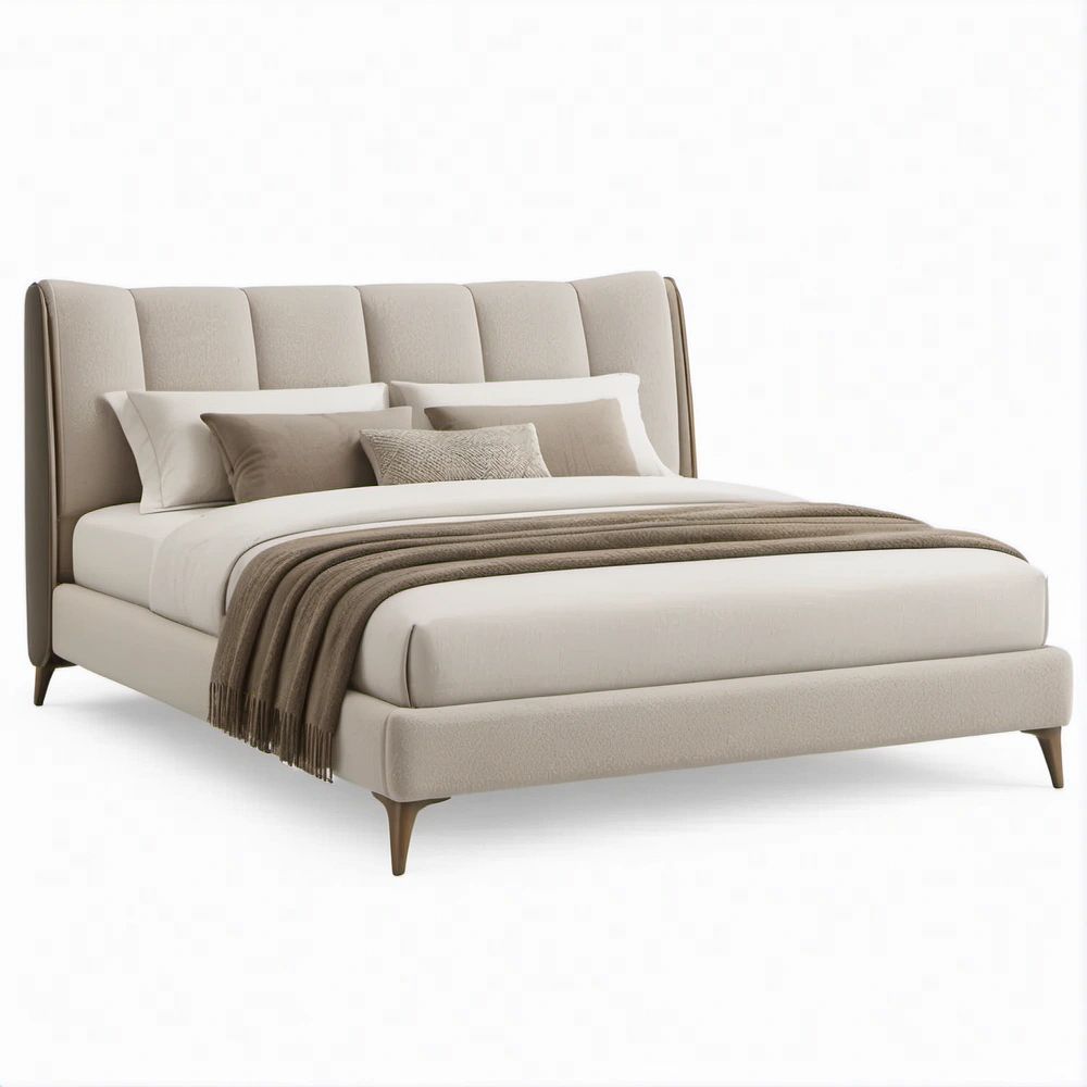 Letto matrimoniale imbottito beige 225 x 200 x 120 cm per materasso 180 x 200 cm