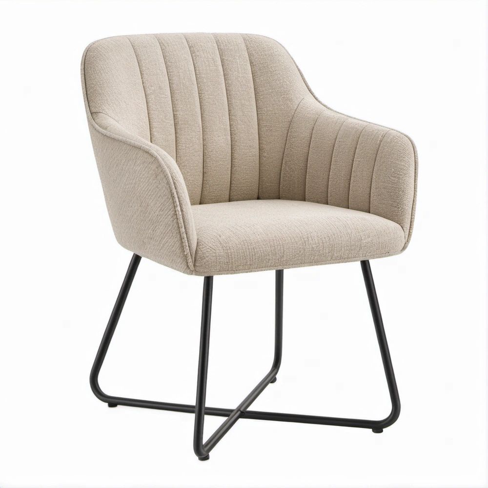 Poltroncina imbottita con braccioli Beige/Nero, rivestimento in poliestere, base in acciaio, 57 x 62 x 83 cm