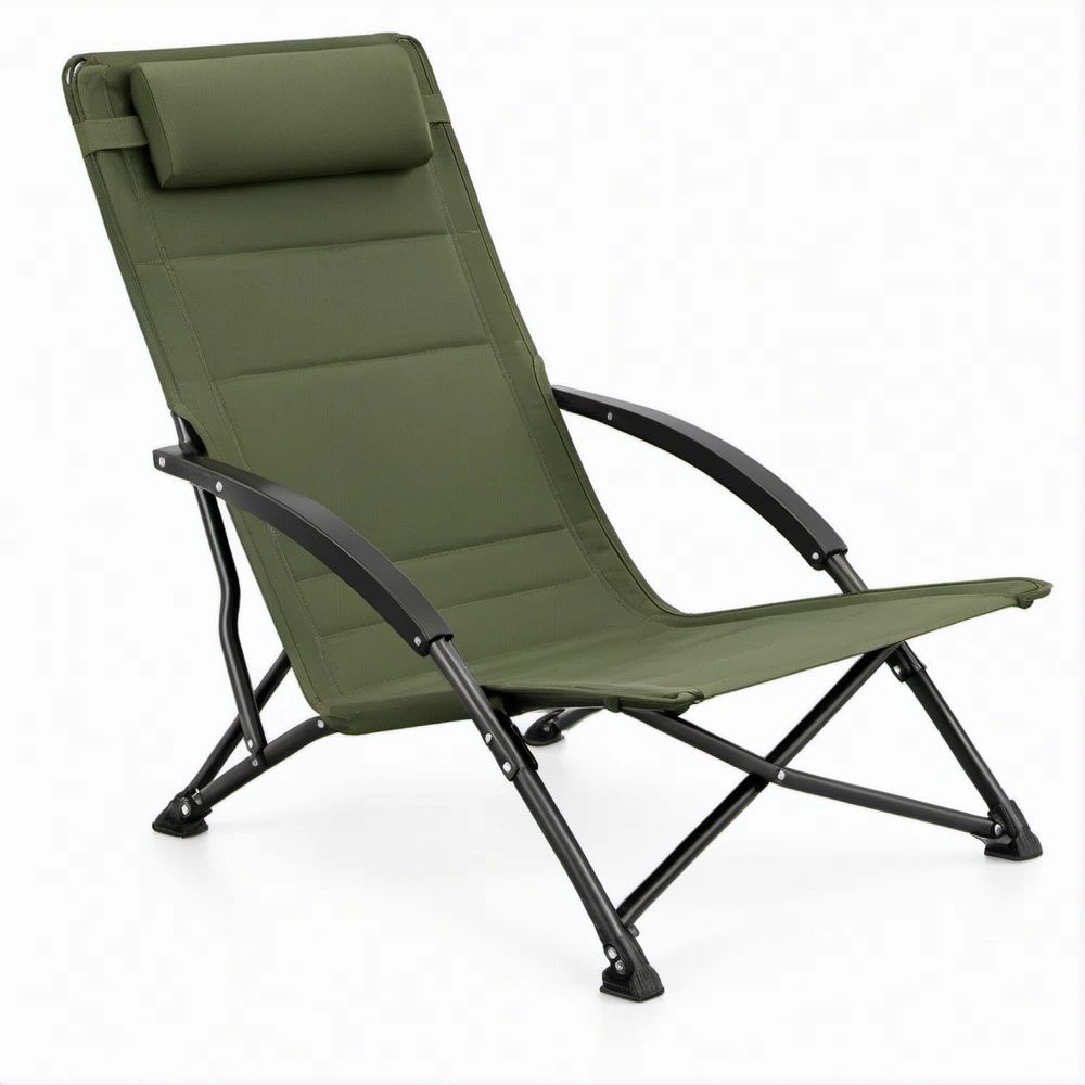 Sedia da campeggio pieghevole reclinata Verde Oliva/Nero in poliestere 600D, 60 x 75 x 92 cm