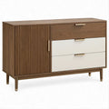 Credenza moderna in MDF noce e bianco 120 x 40 x 80 cm con 3 cassetti e anta