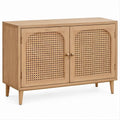 Credenza in rovere naturale con ante in rattan, 100 x 40 x 80 cm